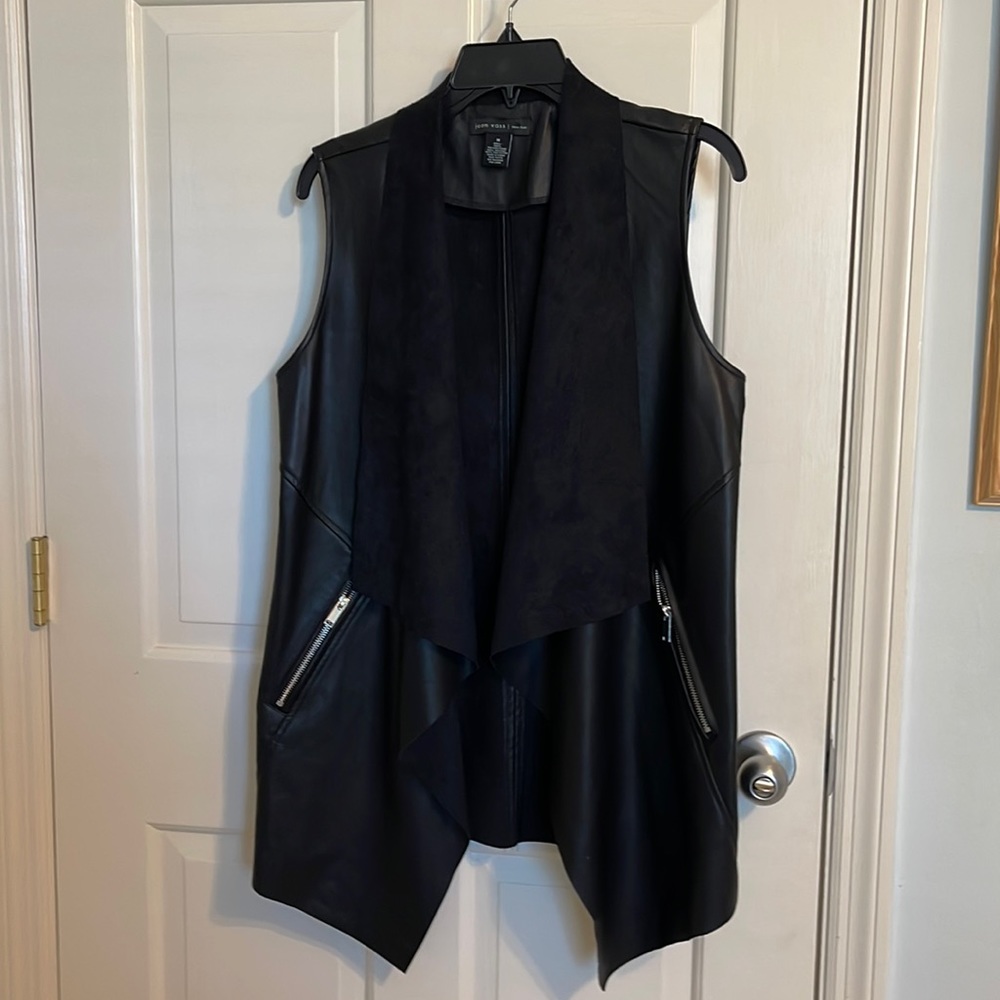 Joann Vass Medium faux leather vest with zippered pockets, smooth leather body